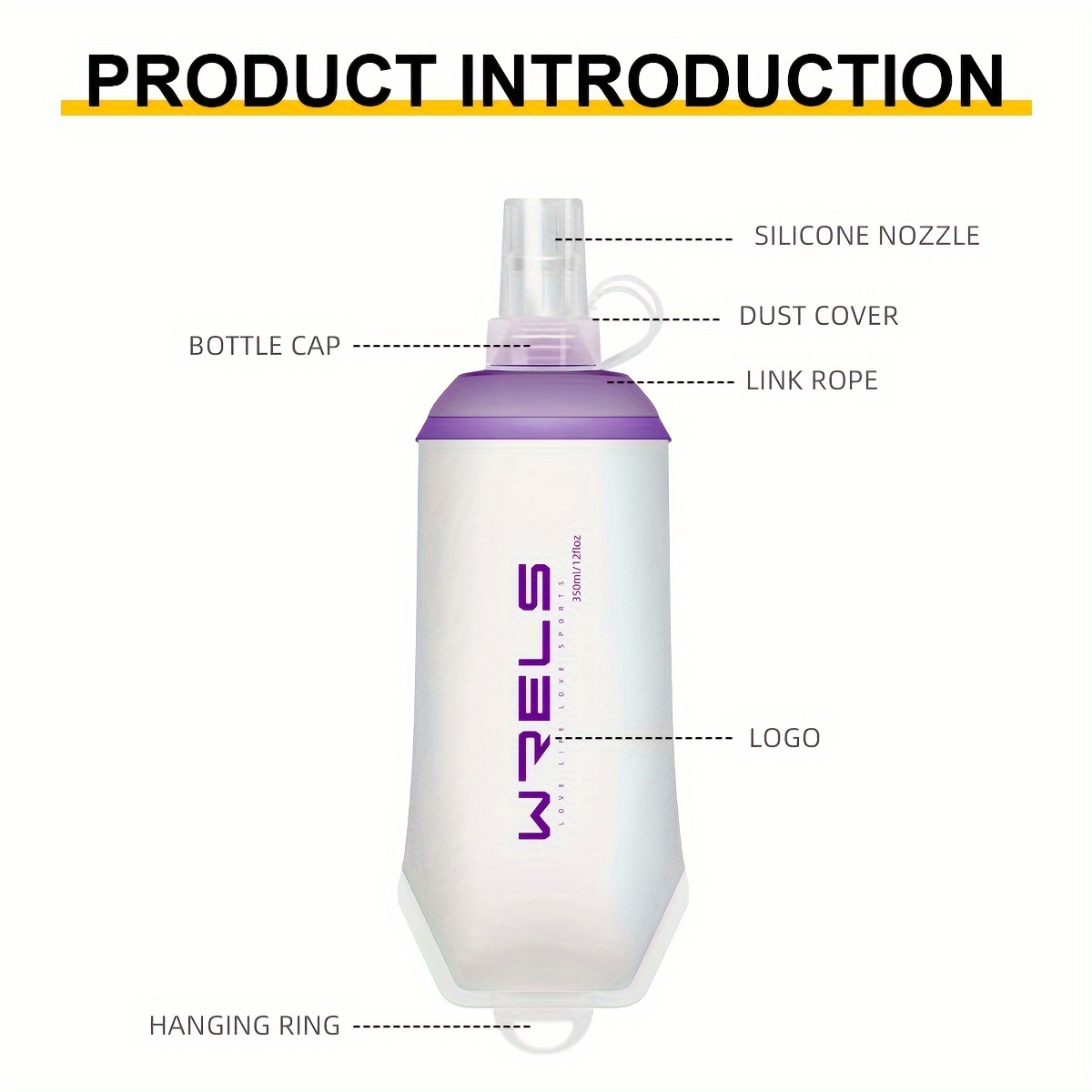1pc, WRELS Hanging Ring Soft Water Bottle, Outdoor Sports Water Bottle, Stay Cool and Hydrated on the Trip, Soft Folding Sports Water Bottle with Lid and Hanging Loop, Suitable for Running, Hiking, Cycling, Fitness Sports, Travel Camping