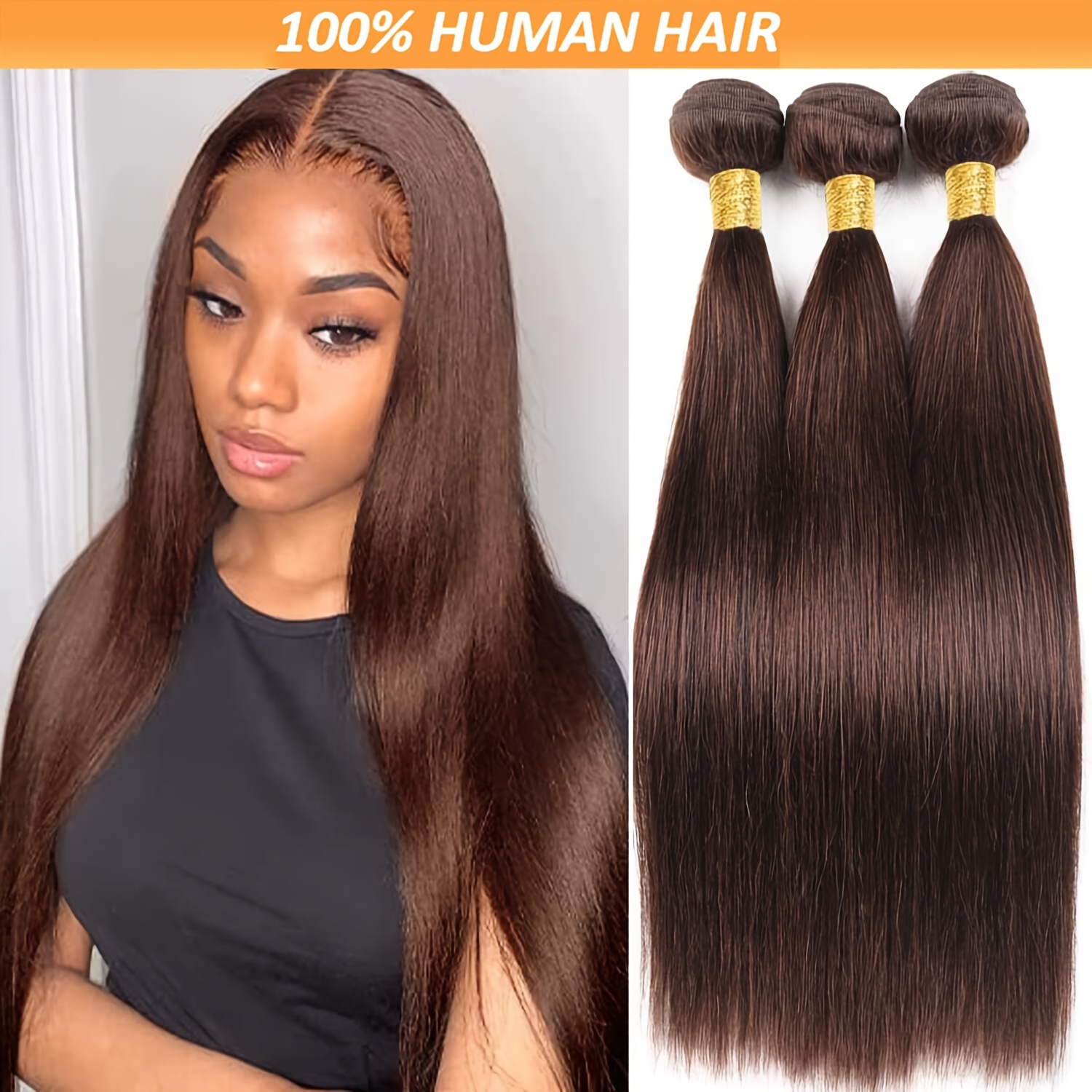 

Straight Human Hair Bundles - 95g Brazilian Virgin , Color #4 For All Women