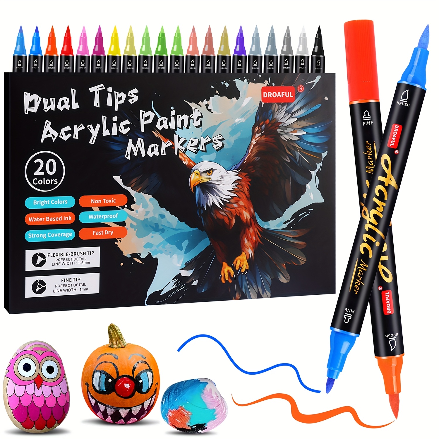 

Acrylic Paint Pens Markers, Dual Tips Waterproof Paint Markers For Rock Painting, Fabric, Metal, Glass, Wood, Canvas, Ceramic, Eggs, Pumpkins, Non-toxic & Odor, Premium Art And Diy Craft Supplies