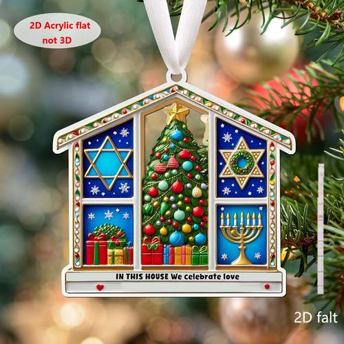 2d flat in this house shape hanukkah christmas ornament acrylic christmas hanukkah decor merry jewish and christian family gift christmas tree keepsake home pendant decor jewish christian holiday gift