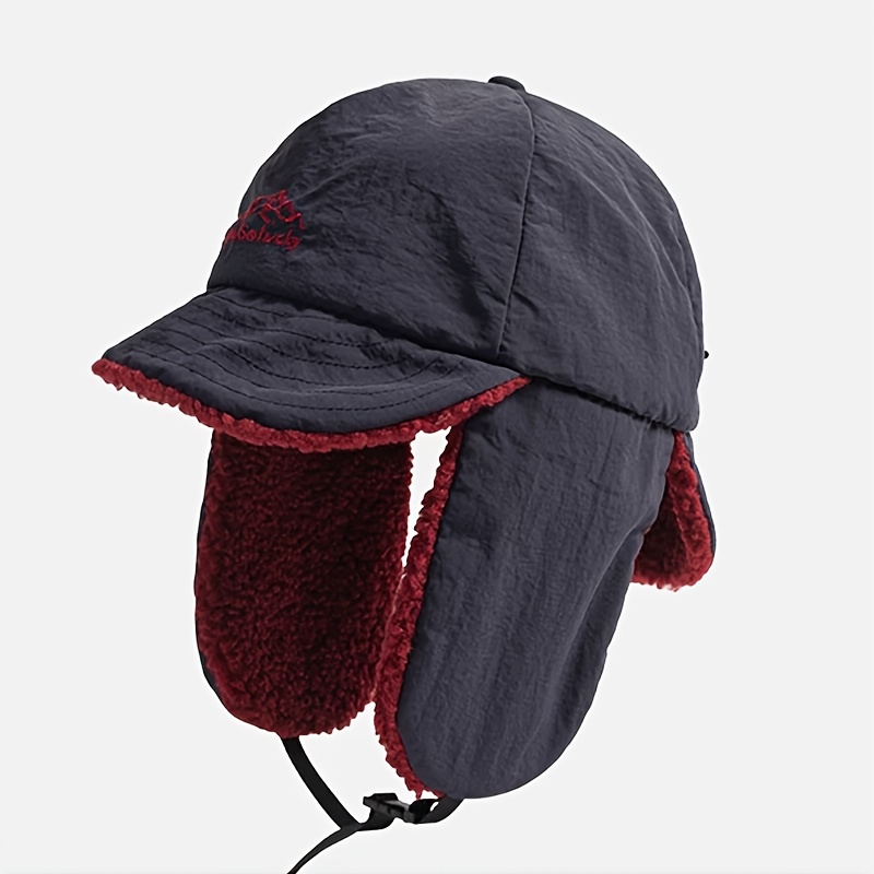 

Winter Fleece-lined With Embroidered Letters, Reversible Ear Protection Hat, Non-stretch Acrylic - Hand Wash Or , Winter Hat, , Korean Version