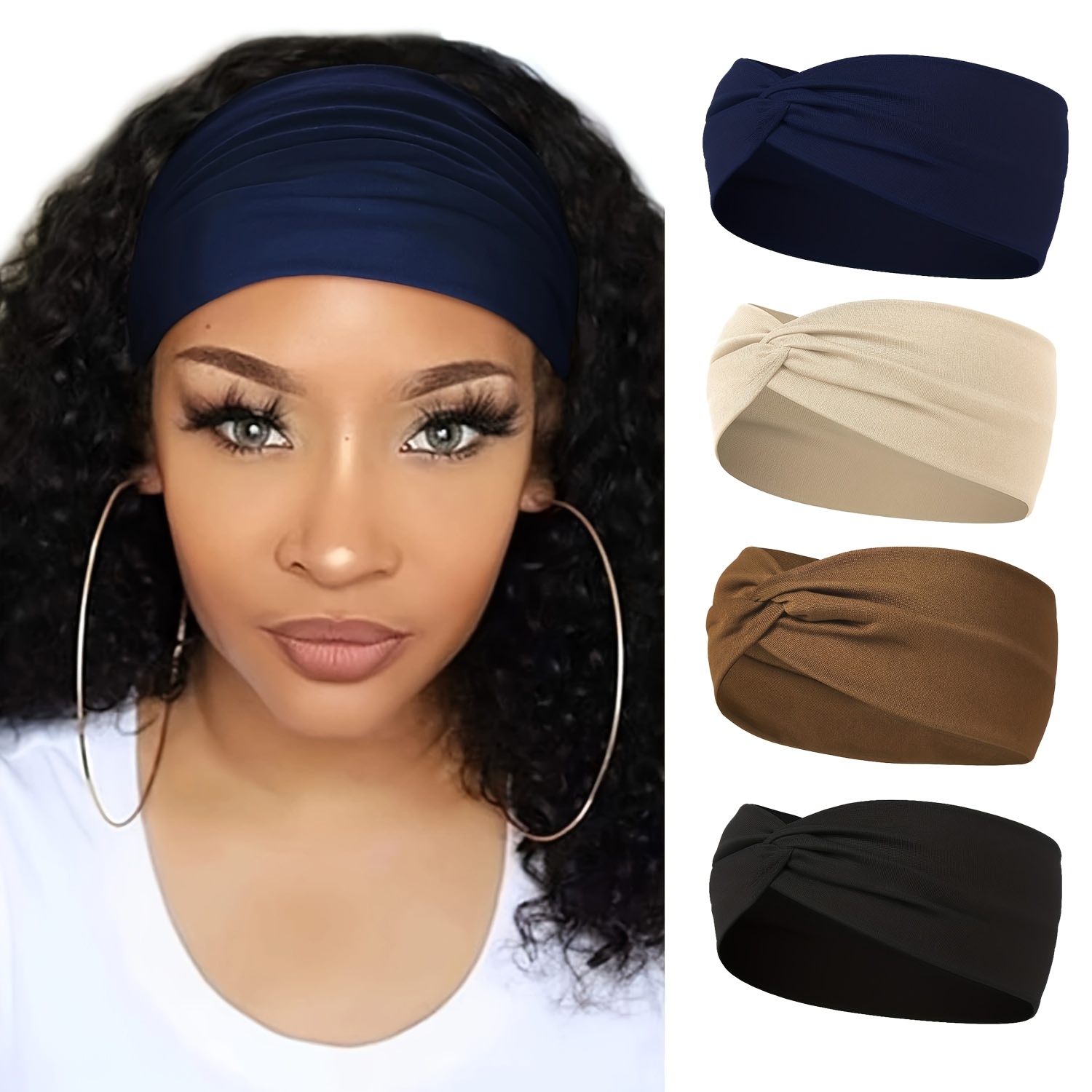 4pcs Women's Wide Soft Hairbands - Bohemian Knotting Anti-Slip Elastic Headbands with Knot Design, Wide Fitness & Everyday Headbands Suitable for Yoga, Running, Sports - Soft Breathable Hair Accessories (4pcs)
