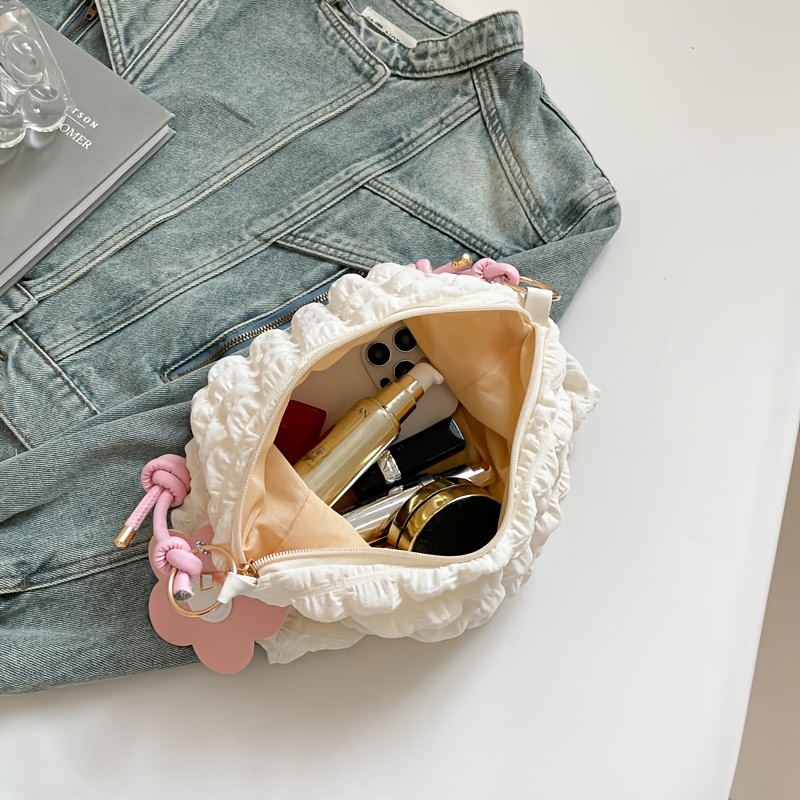 Sac à main épaule froncé style coquette avec breloque fleur_voghion.com