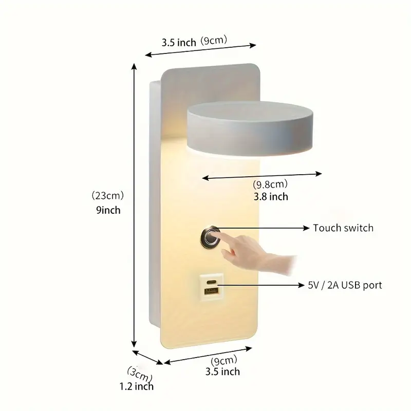 wall mounted reading lamp with dimming switch 350 rotatable wall mounted lamp bedroom bedside wall lamp with usb port   dimming 9w 2