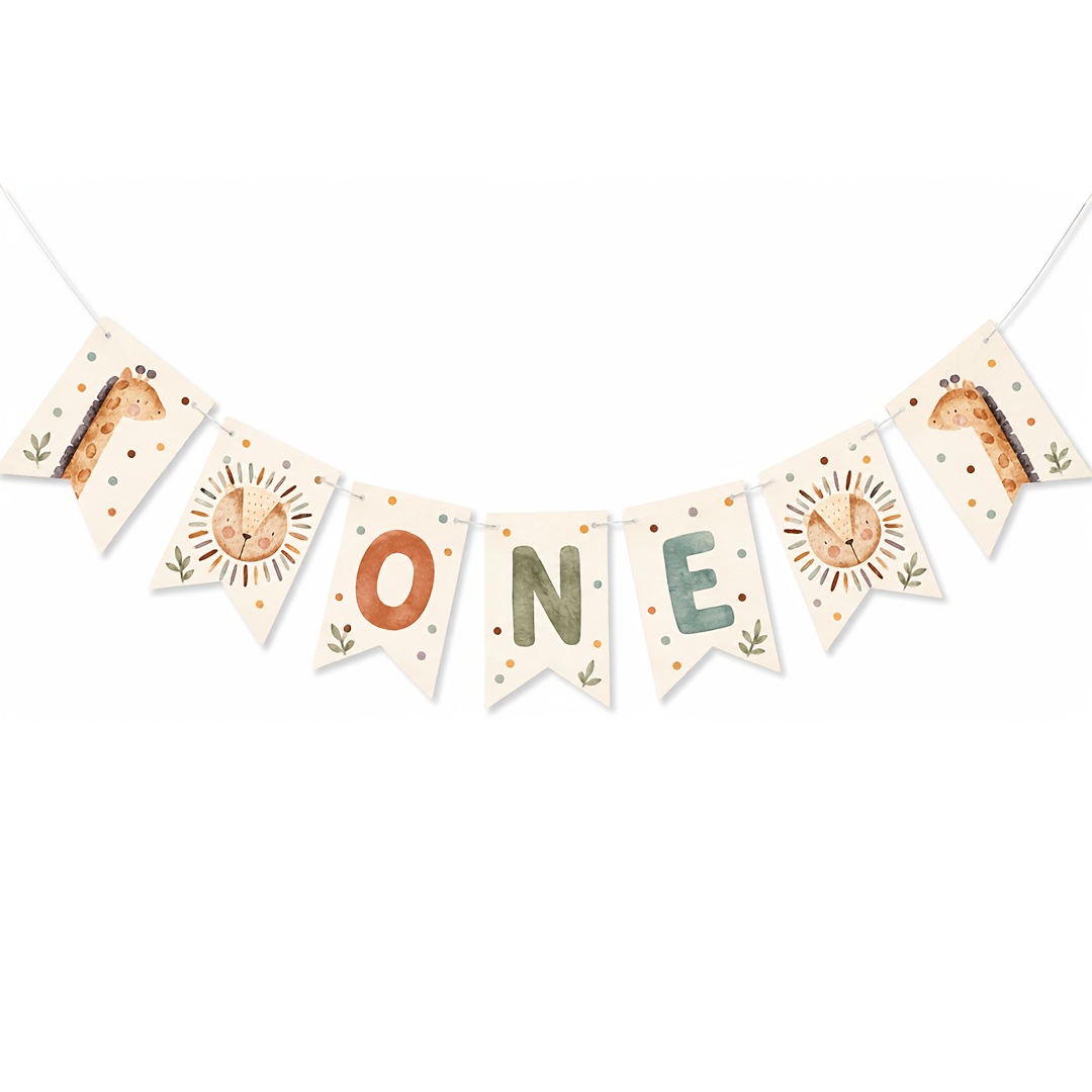 TEMU A Set Of Watercolor Giraffe And Letter Bunting Flags With Polka Dots, Colorful Dots, And Botanical Branch And Leaf Patterns, For Birthday Party