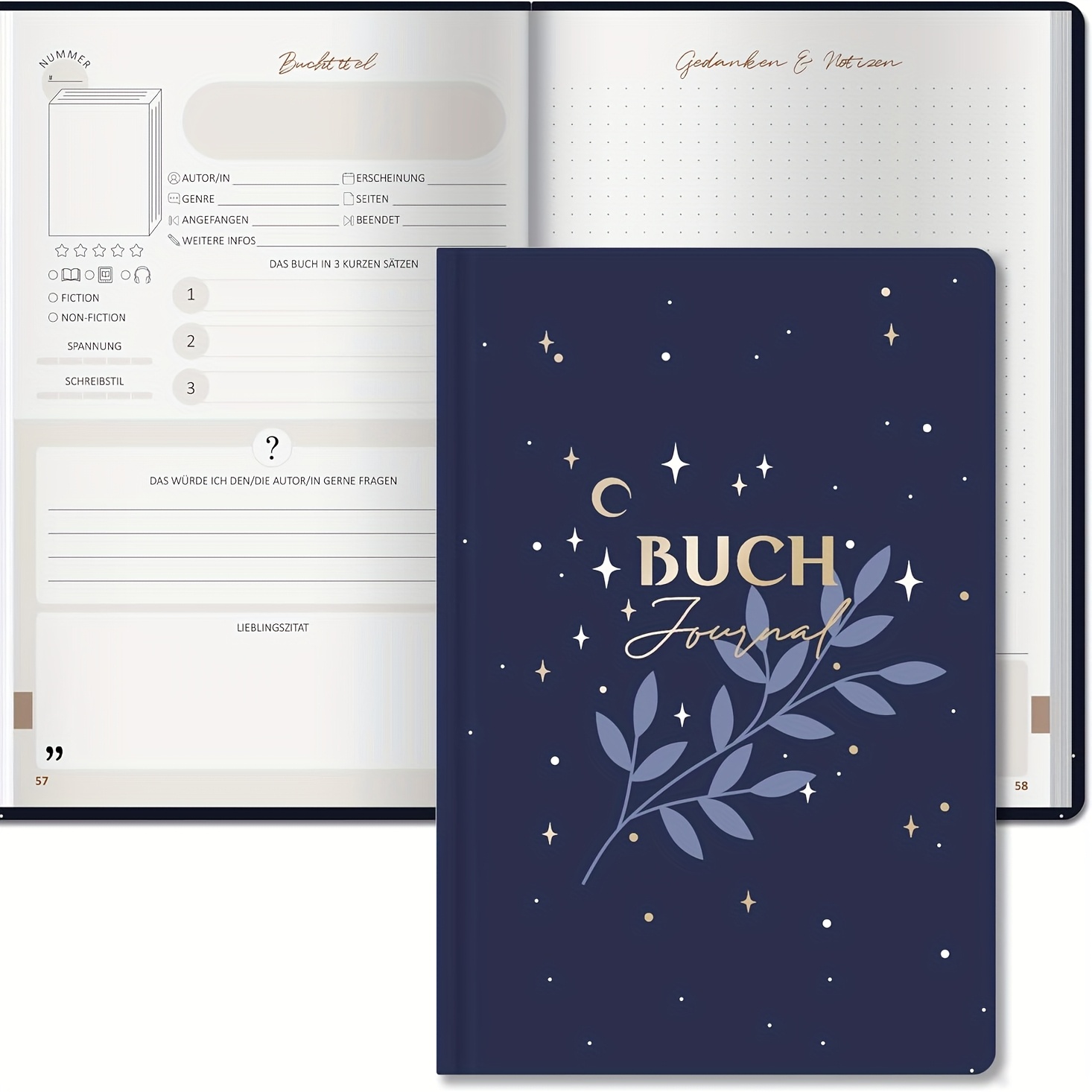 Image of Biroyal Book Log: A Reading Diary For Book Lovers, Can Record 52 Books - Adult Hardcover Din A5 - Reading Accessories, Book Log, Reading Diary, Reading Tool - , Black Paper