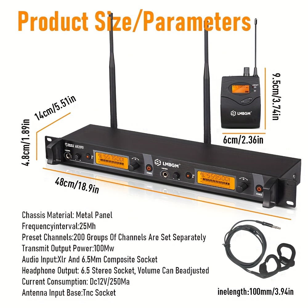 Sistema Monitoraggio Wireless In-Ear - Trasmettitore E Ricevitore 2,4GHz | Per Live E Studio
