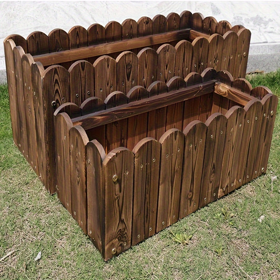 

1 Pack, Bohemian Style Carbonized Wood Flower Box, Anti-corrosion Rectangular Planter For Outdoor, Courtyard, Balcony, Vegetable And Flower Gardening