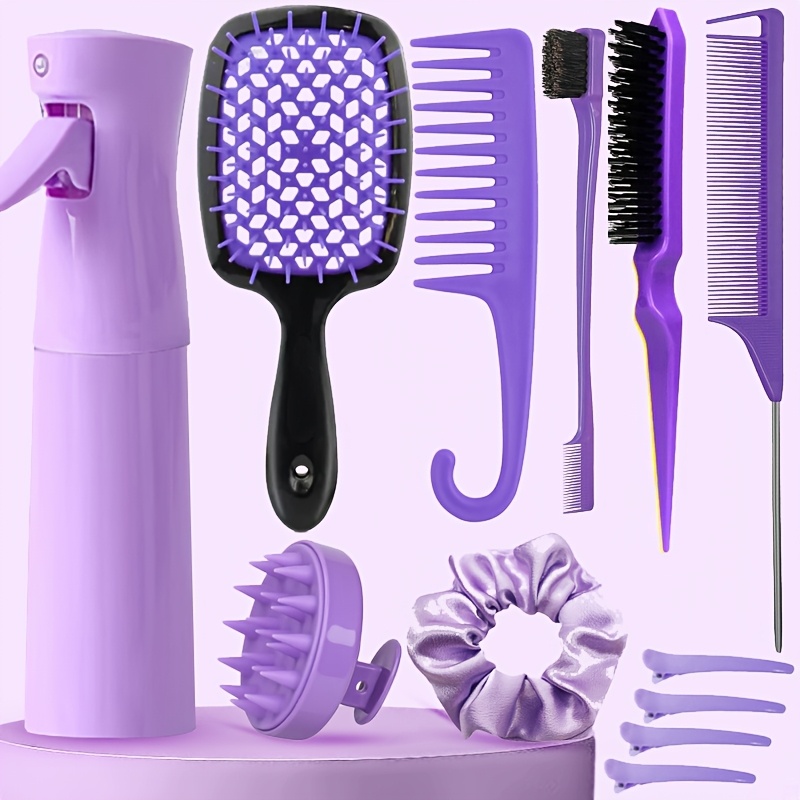 

12pcs Unscented Hair Care Set For Women, Includes 200ml Hair Spray, 3 Back Brushes, Soft Scalp Massager, Detangling Brushes For Wet/dry Curly Hair, Wide Tooth Combs For Normal