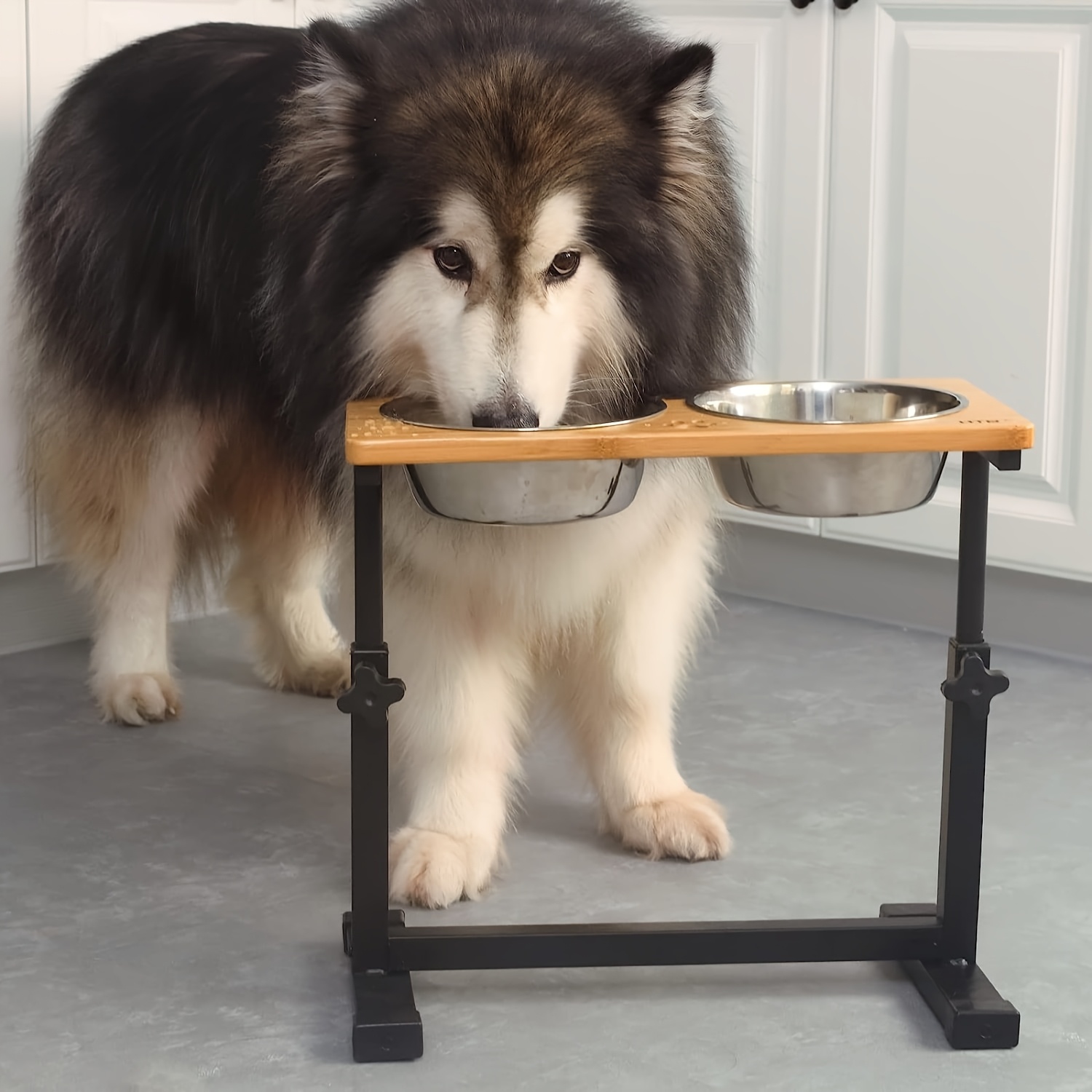 Metal Wooden Elevated Dog Bowl Stand Suitable For Large Dogs With 2 Bowls Dog Food Shelf, Without Battery