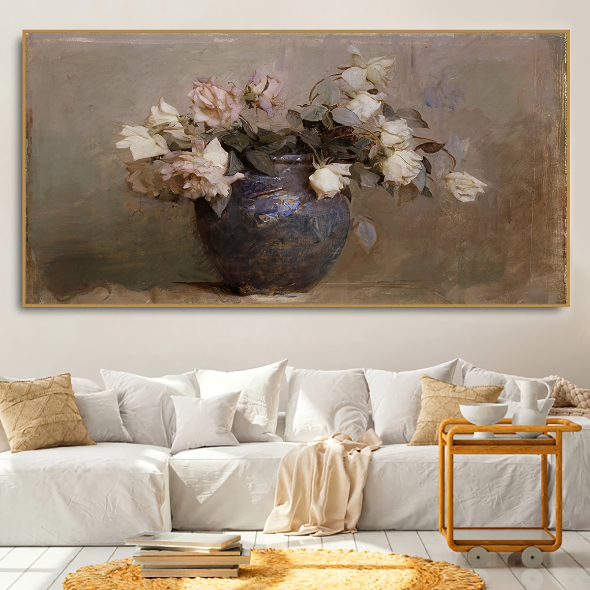 

1pc Unframed Canvas Poster, Vintage Art, Flower In Vase, Ideal Gift For Bedroom Living Room Corridor, Wall Art, Wall Decor, Winter Decor, Room Decoration