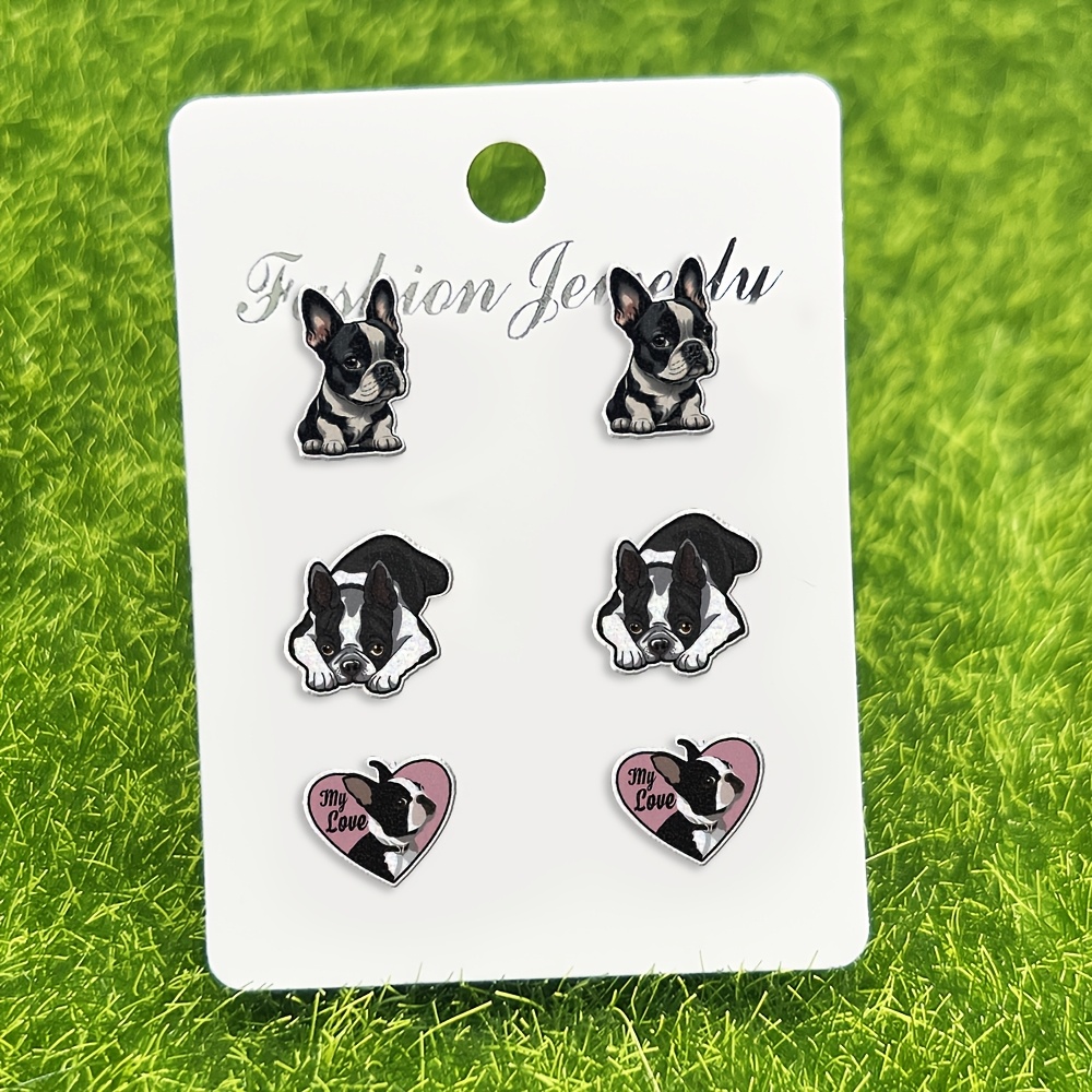 3 Pairs Boston Terrier Acrylic Earring Handmade Acrylic Earrings Set