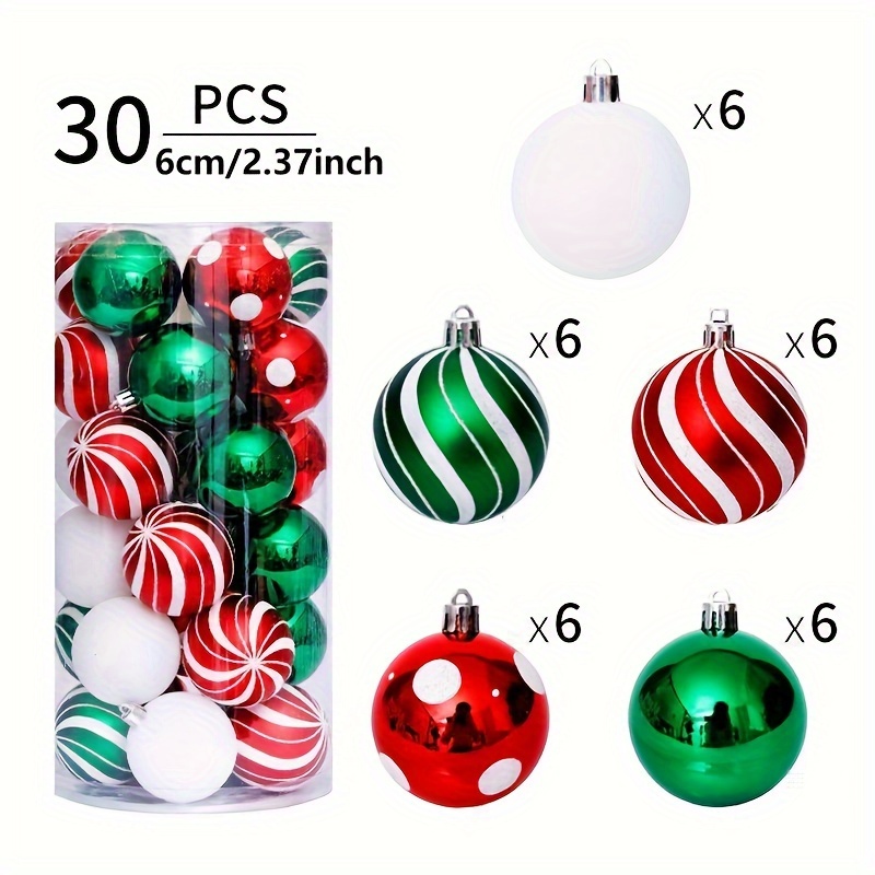 

30pcs Christmas Ornaments Set - Red & , Shatterproof 2.36" Decorations For , No Needed,