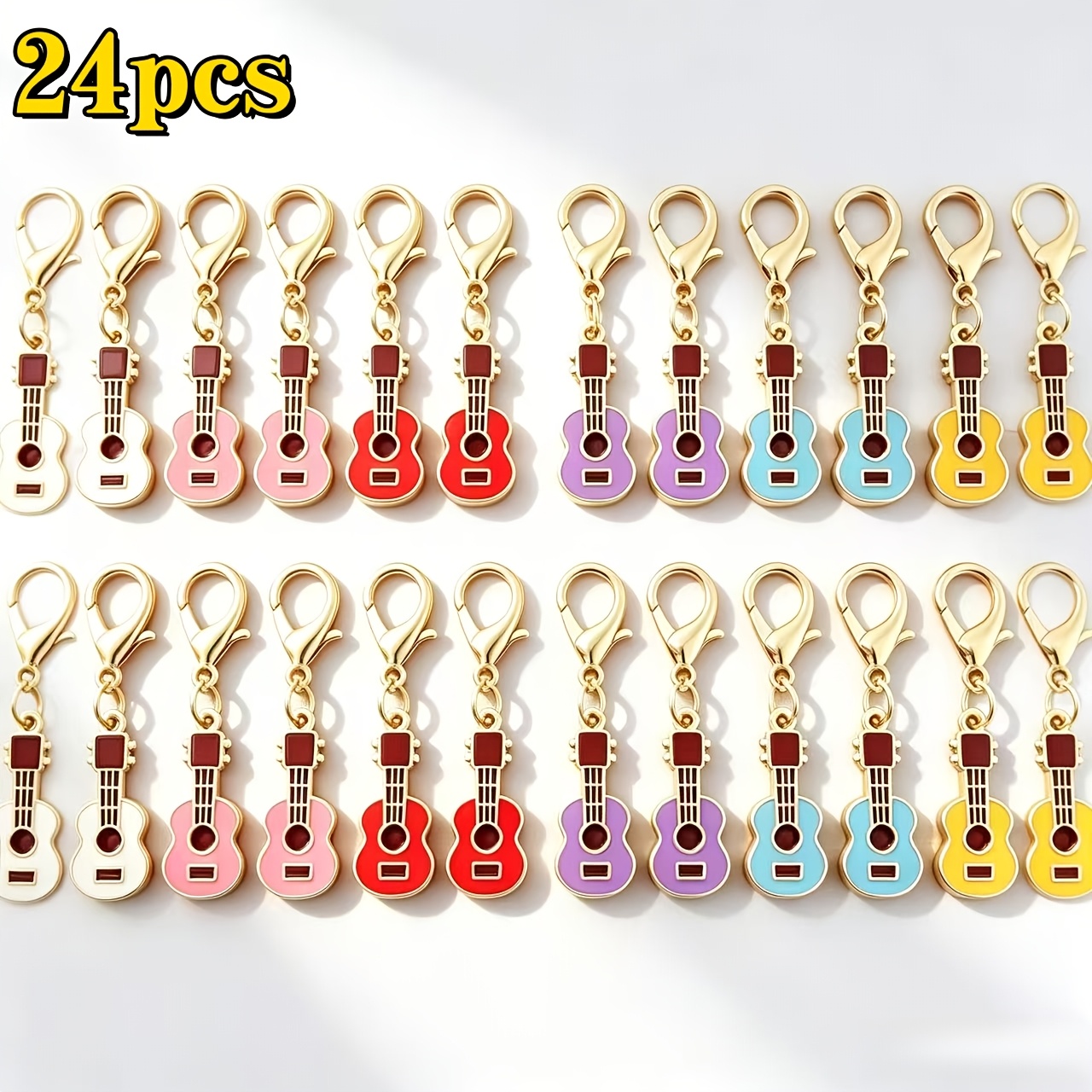 TEMU 24pcs/ Oil-drop Mini Lobster Keychain, Backpack Charm, Small Musical Gift. Cute Ukulele Keychain, Bag Accessory. Colorful Guitar, Niche Small