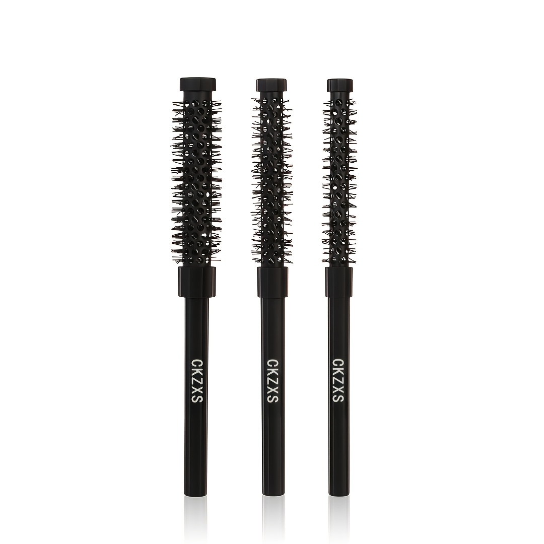 TEMU 3pcs Ckzxs Mini Round Hair Brush Suitable For Bangs, & Short Hair - Vented Volume & Lift Blow-drying Brushes With Nylon Bristles, Fast Styling