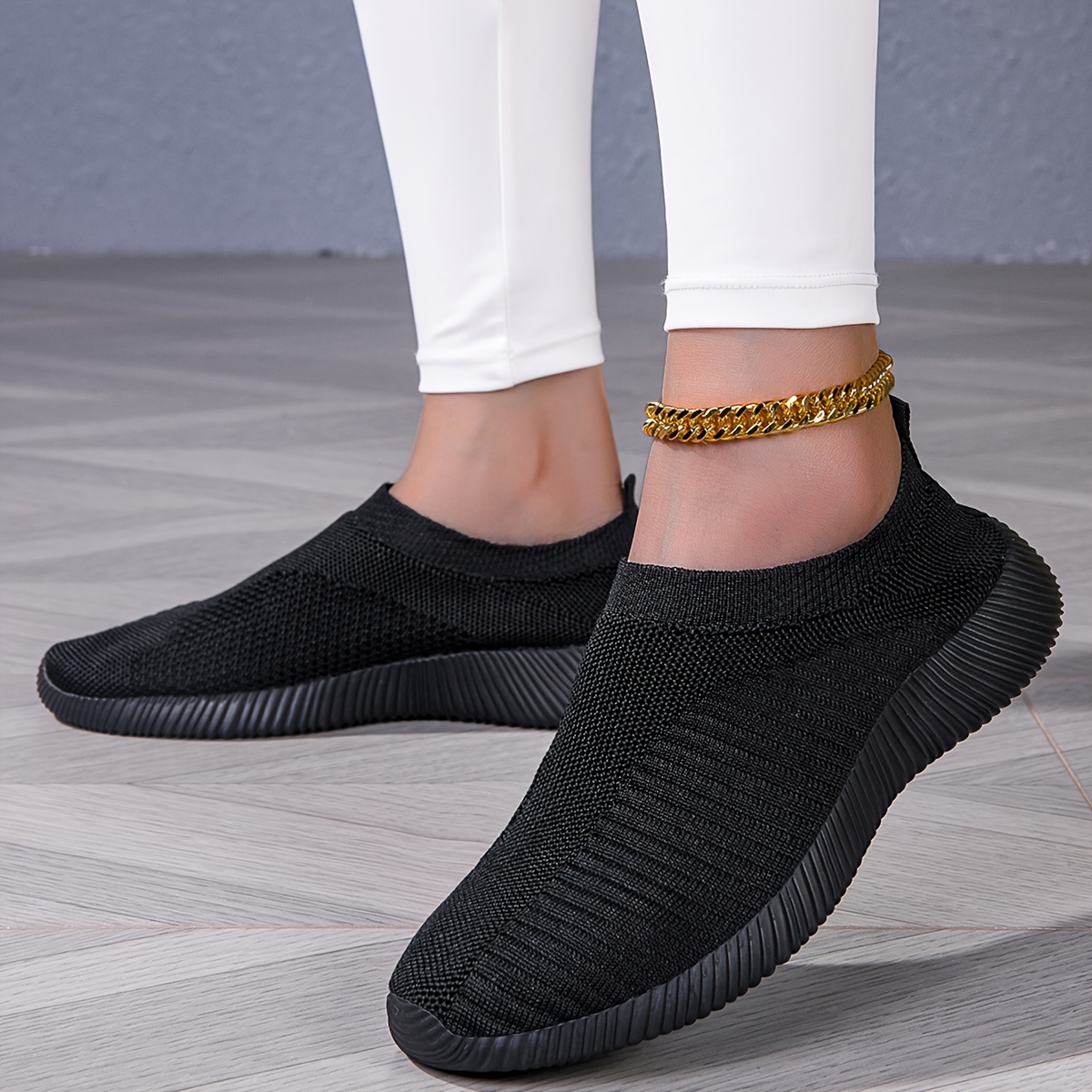 

Women's Solid Color Knitted Sneakers, Platform Soft Sole Slip On Walking Shoes, Low-top Breathable Shoes