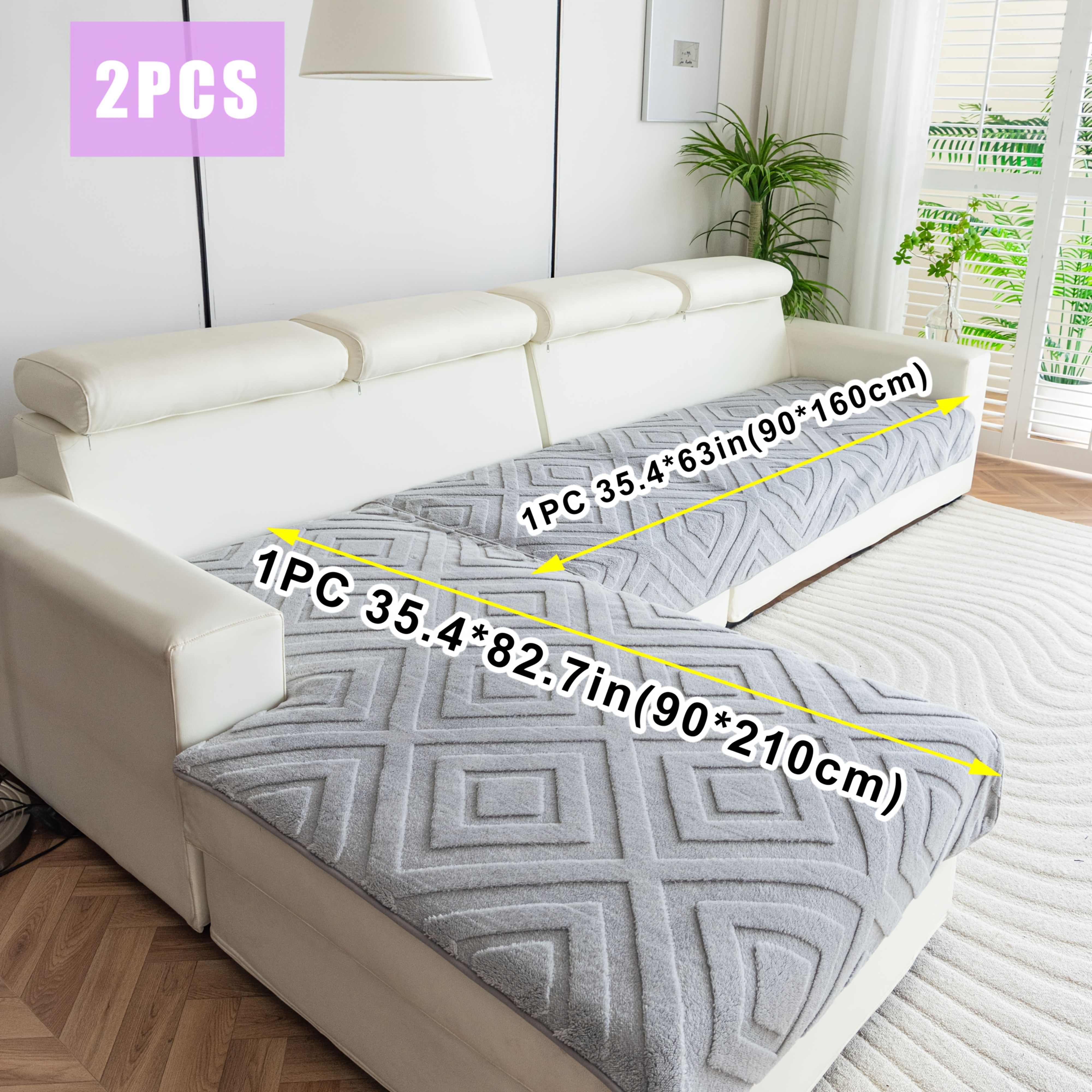 TEMU 2pcs Modern Sofa Cover Compatible For 3-seater & 4-seater Couches, Cat-proof Anti-slip Elastic Cover With Jacquard Cushion, Machine Washable