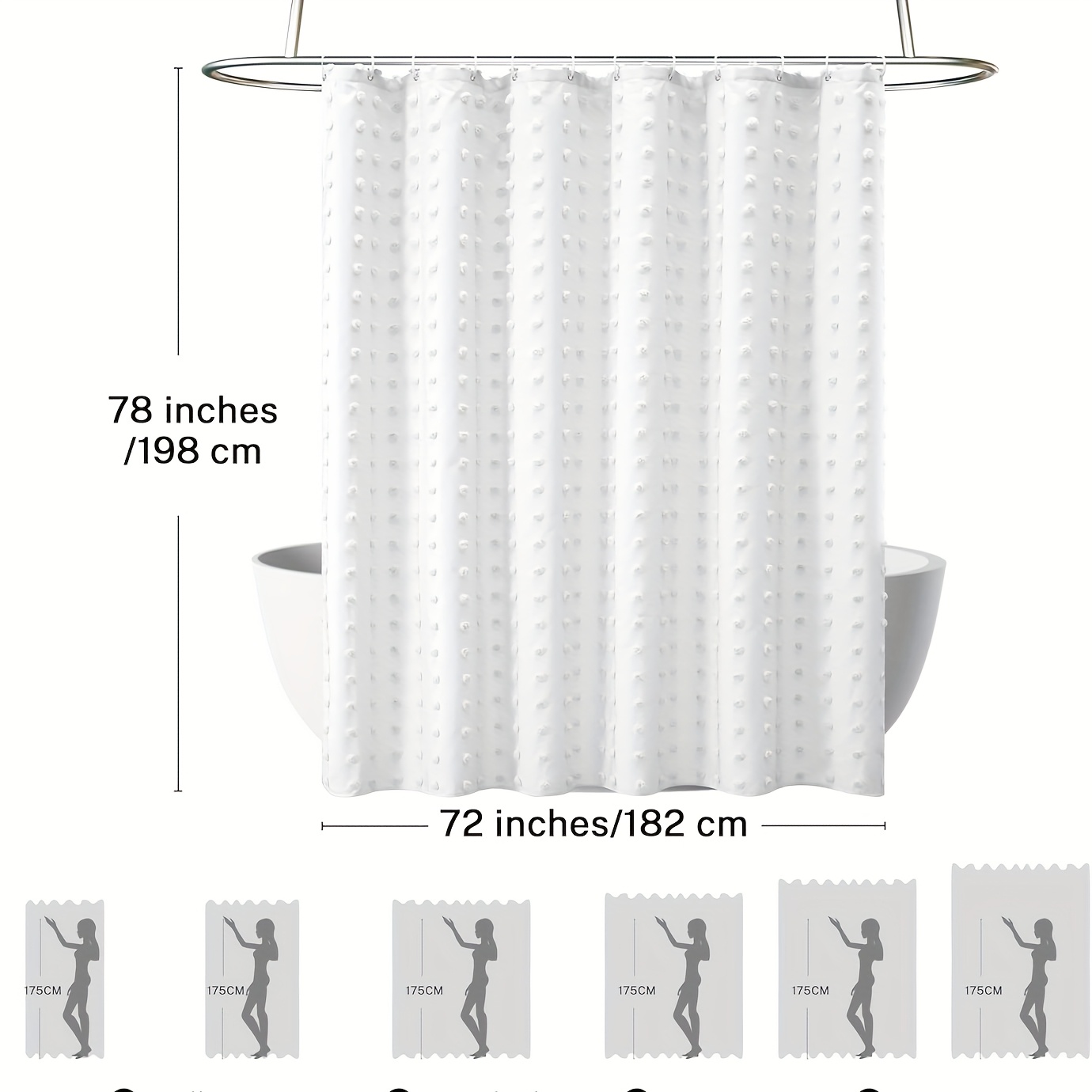 Bohemian Chic Polka Dot Shower Curtain with White Hooks, Machine Washable