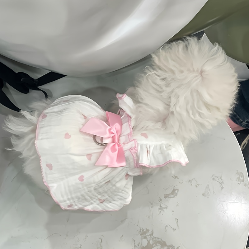 1pc pet skirt pink bow skirt breathable with harness hook camisole dress spring summer fall wear for teddy bichon pomeranian small dogs and   dress Product details 5