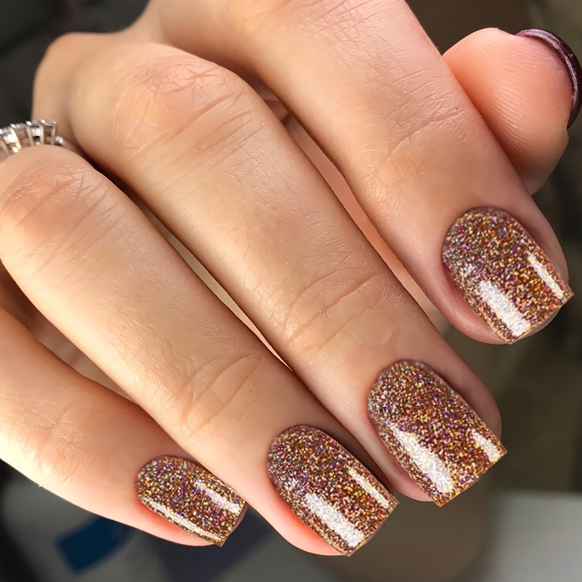 

Flash Short Square Wearable Nail Brown Glitter Fake Nails European And American Nail Nail Sheets