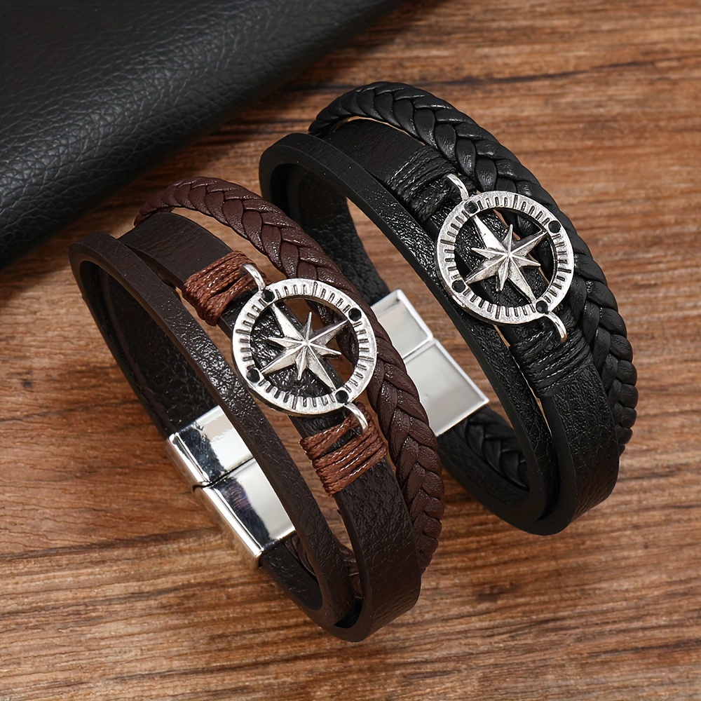 

Classic Compass Multilayer Magnetic Buckle Bracelet For Men, Elegant Business Bracelet