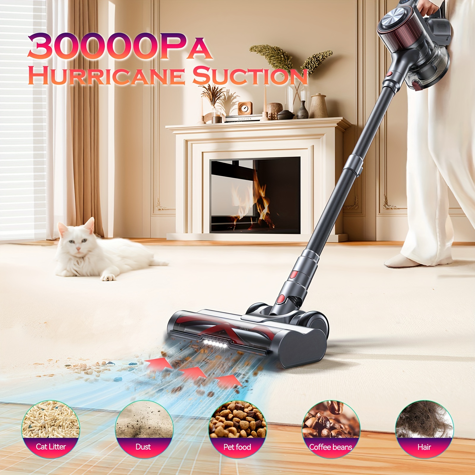 

1pc, 400w/35kpa Cordless Vacuum Cleaner, Stick Vacuum With Brushless Motor, Max 45 Min Runtime, Led Display, Wall-mounted Charging Vacuum, 8 In 1 Vacuum Cleaner For Home Carpet Hard Floor Pet Hair