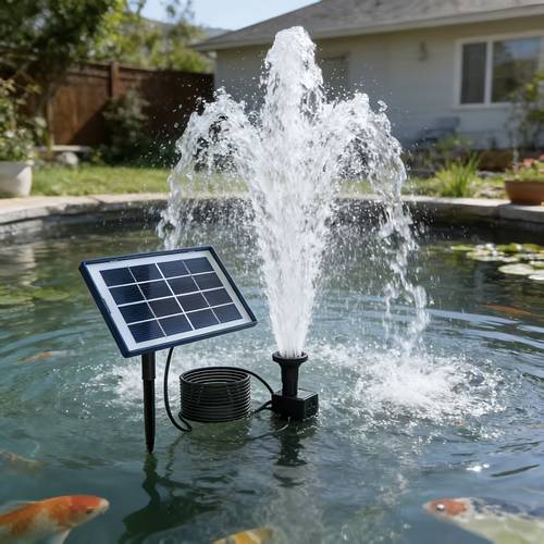 this outdoor solar fountain pump model operates at 7v and 4 5w featuring an solar powered water feature it with 7 different nozzles and can function independently as a water pump making it ideal for gardens