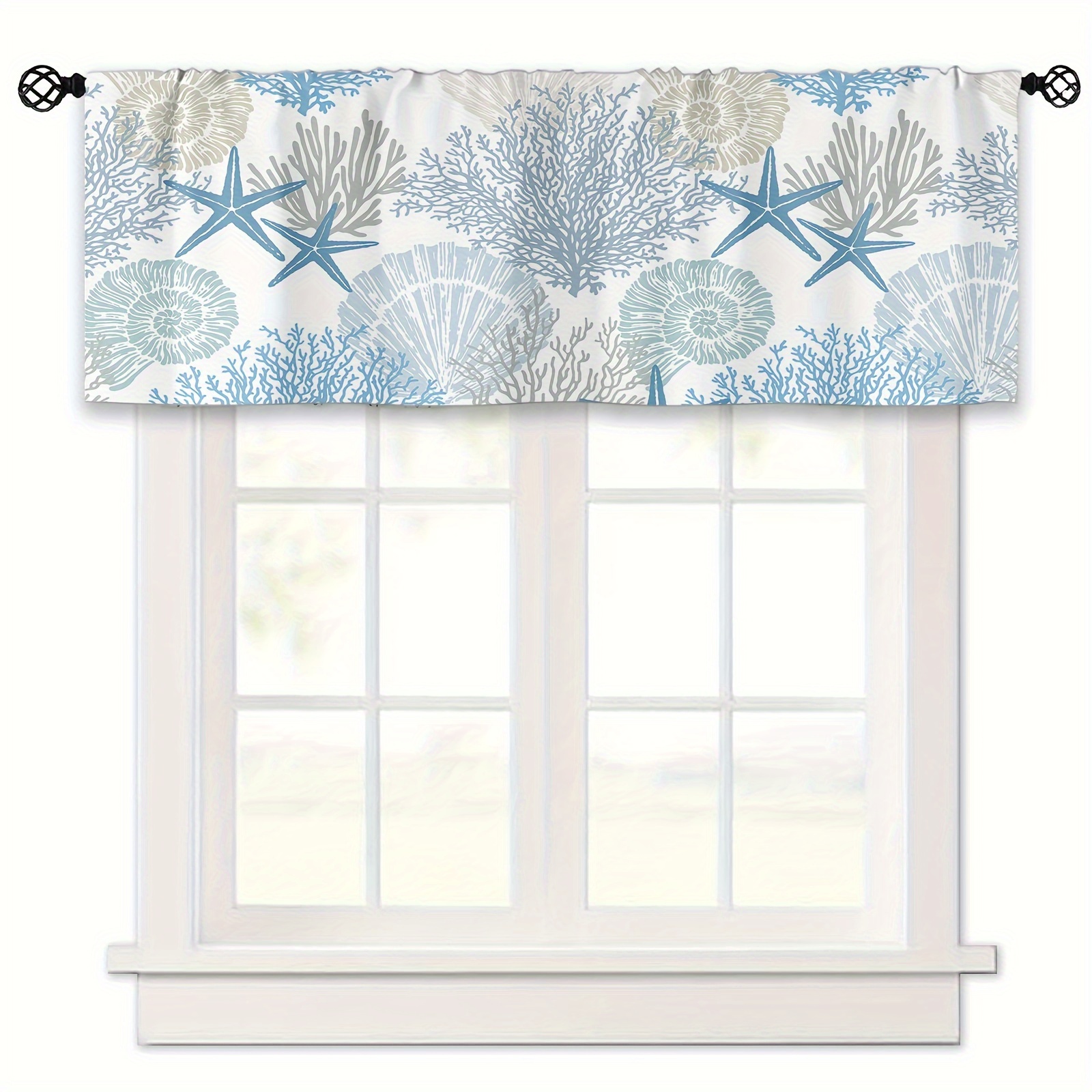 

1pc Starfish Coral Pattern Valance, Rod Pocket Short Curtain, Window Treatment Valances For Kitchen Bathroom Bedroom, Home Decor