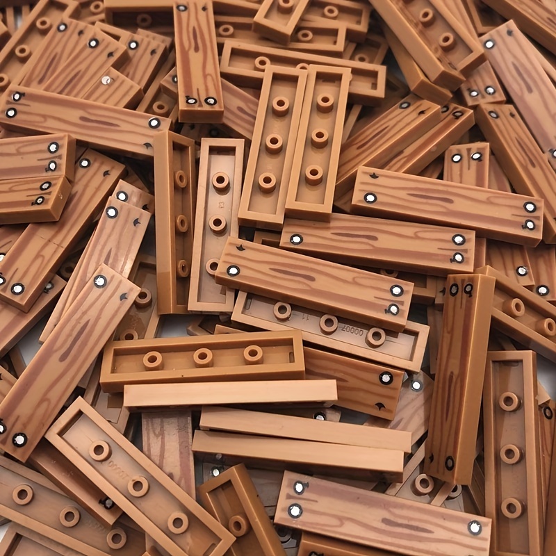 Image of 20pcs Moc Scene Toys Compatible With 2431 Small Particle Building Block Scene Additions, 1x4 Flat Wood Grain With Nail Printing Wooden Board Additions