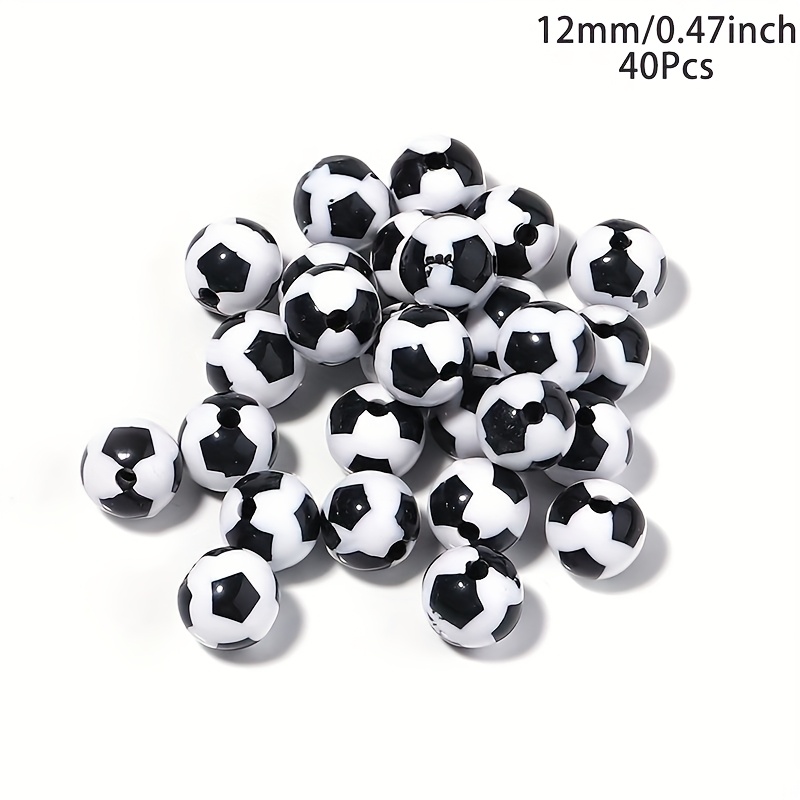 TEMU 40 piezas de Cuentas Acrílicas Negras y Blancas de Balón de Fútbol 8-12mm - Estilo Deportivo para Hacer Joyería DIY, Pulseras, Llaveros,