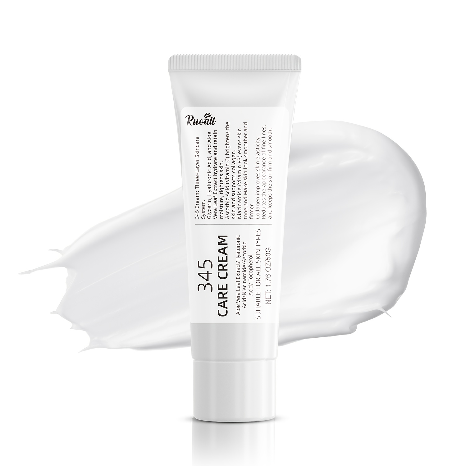 Image of 50g/1.76oz White Tube 345 Cream Nourishing, Long-lasting Hydration, For Moisturizing Contains Hyaluronic Acid Gentle Formula, Fast Absorption Hypoallergenic Moisturizer Suitable For Types