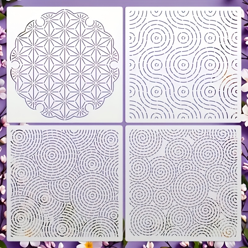 TEMU Lot de 4 pochoirs de broderie réutilisables, taille moyenne, style japonais traditionnel, kit d'échantillons de broderie, 4 options, convient
