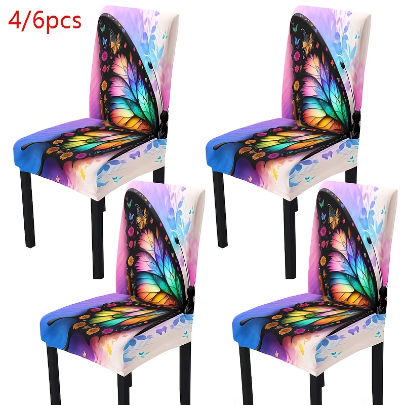 

4/6pcs Classic Print Stretchable T-cushion Chair Covers, Removable And Washable Polyester 88% Spandex 12% Fabric, -band Closure For Restaurant, Hotel, , Holiday Decor