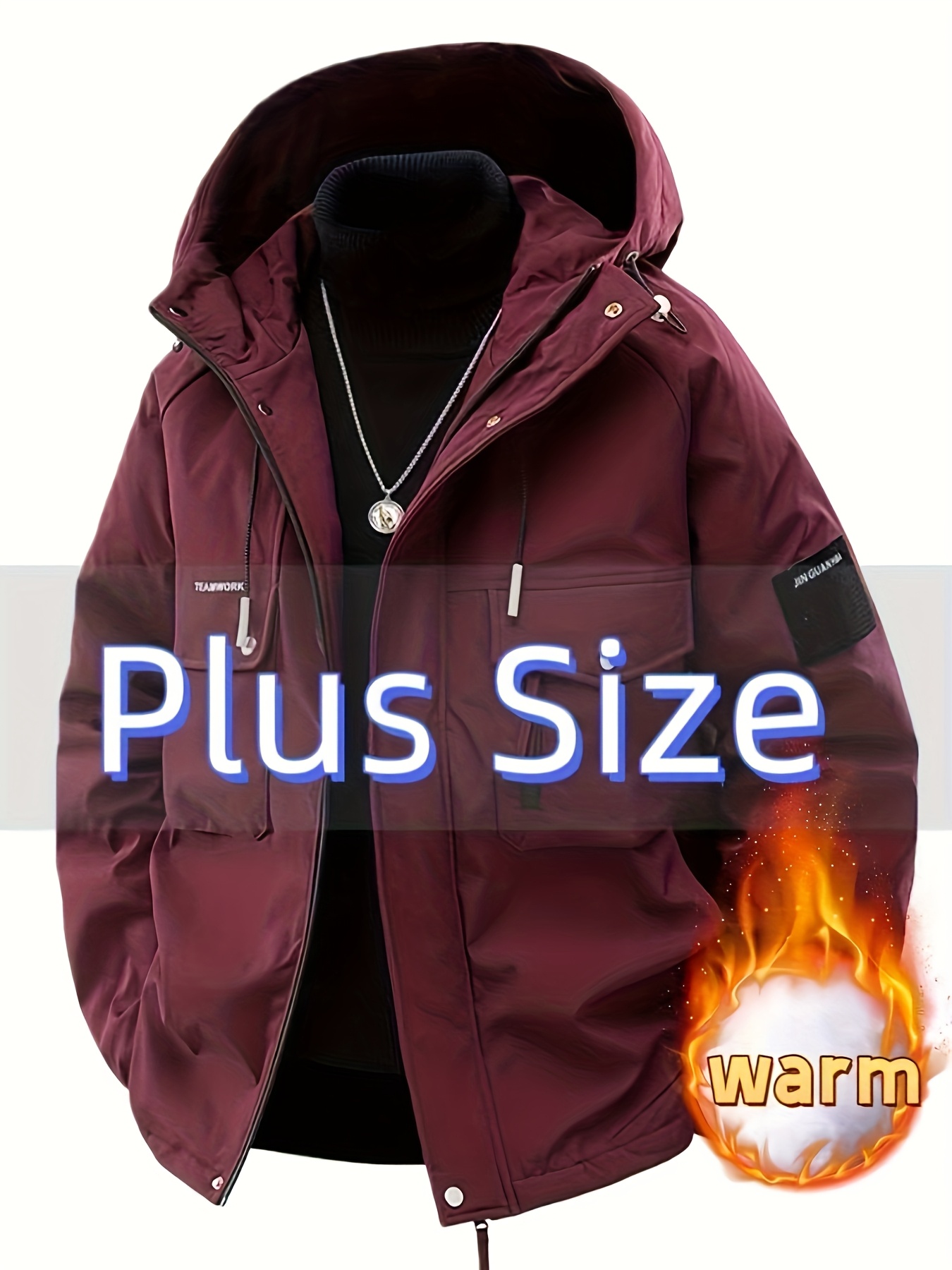 Men's Plus Size Warm Hooded Drawstring Jacket