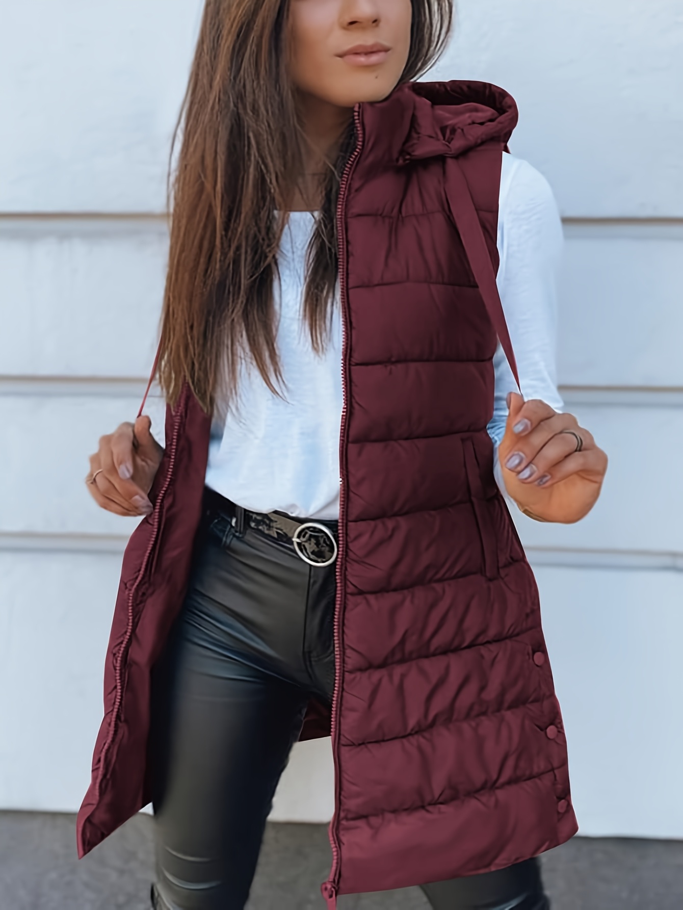 elegant womens thickened warm vest hooded solid color long sleeve polyester   outerwear stylish streetwear   jacket chic streetwear durable outerwea details 23