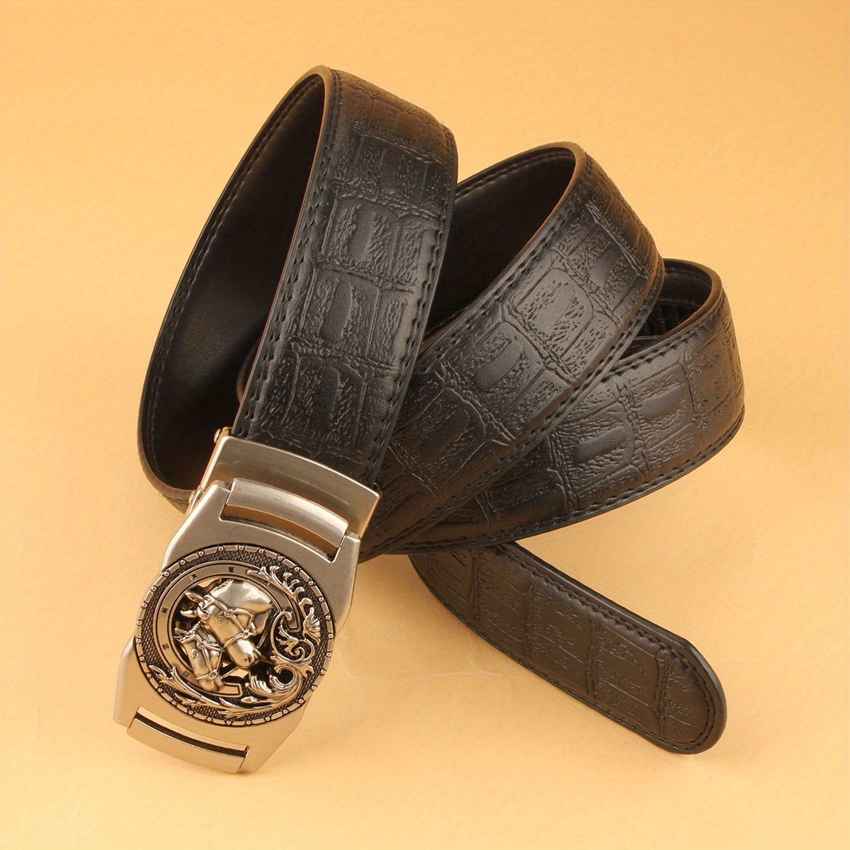 Men's Automatic Buckle Belt with Crocodile Pattern