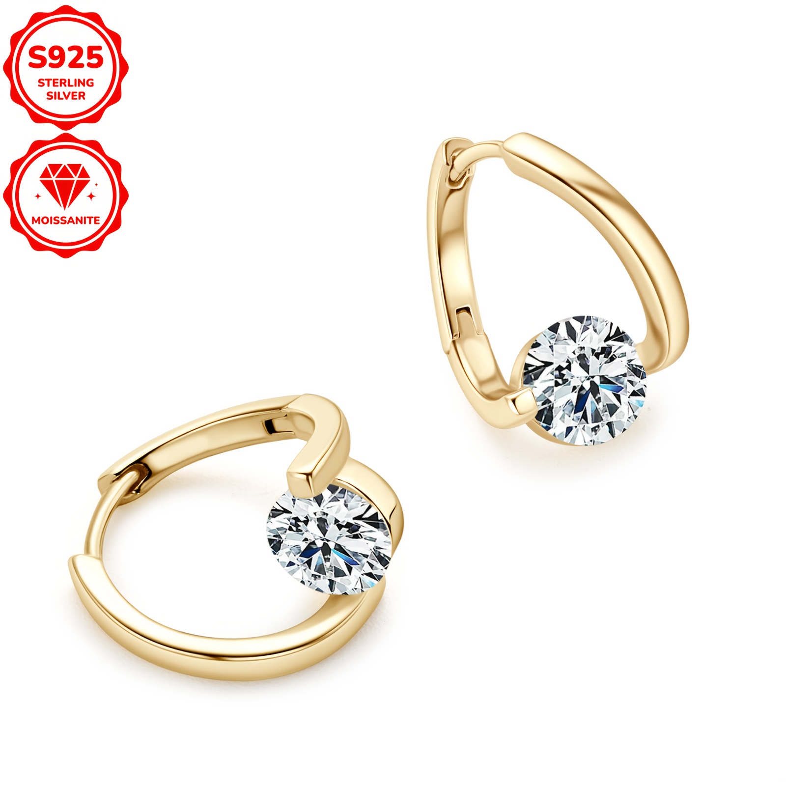 1 pair elegant 925 sterling silver hoop earrings 1 0ct 6 5mm round cut   vvs1 moissanite 14k golden plated twisted design synthetic stone for women   jewelry with gra certificate details 12