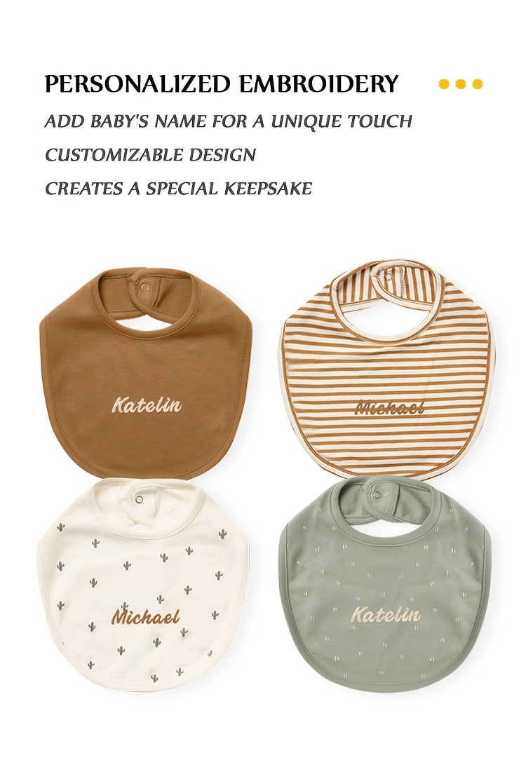 1pc customized embroidered name adjustable snap bib soft absorbent knit fabric   non waterproof feeding drool bib   newborns ideal for christmas and new year gifts details 3