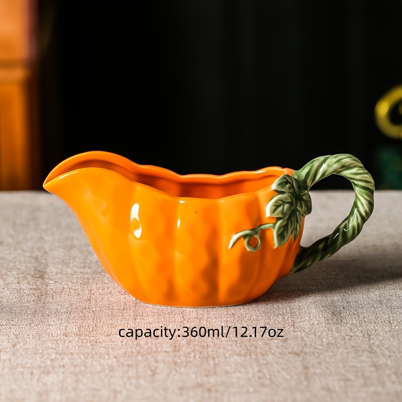 TEMU 1pc Hand-painted Pumpkin Ceramic Sauce Boat | Nordic Gravy Pourer For Steak & Salad | Halloween Table Decor Creative Gift