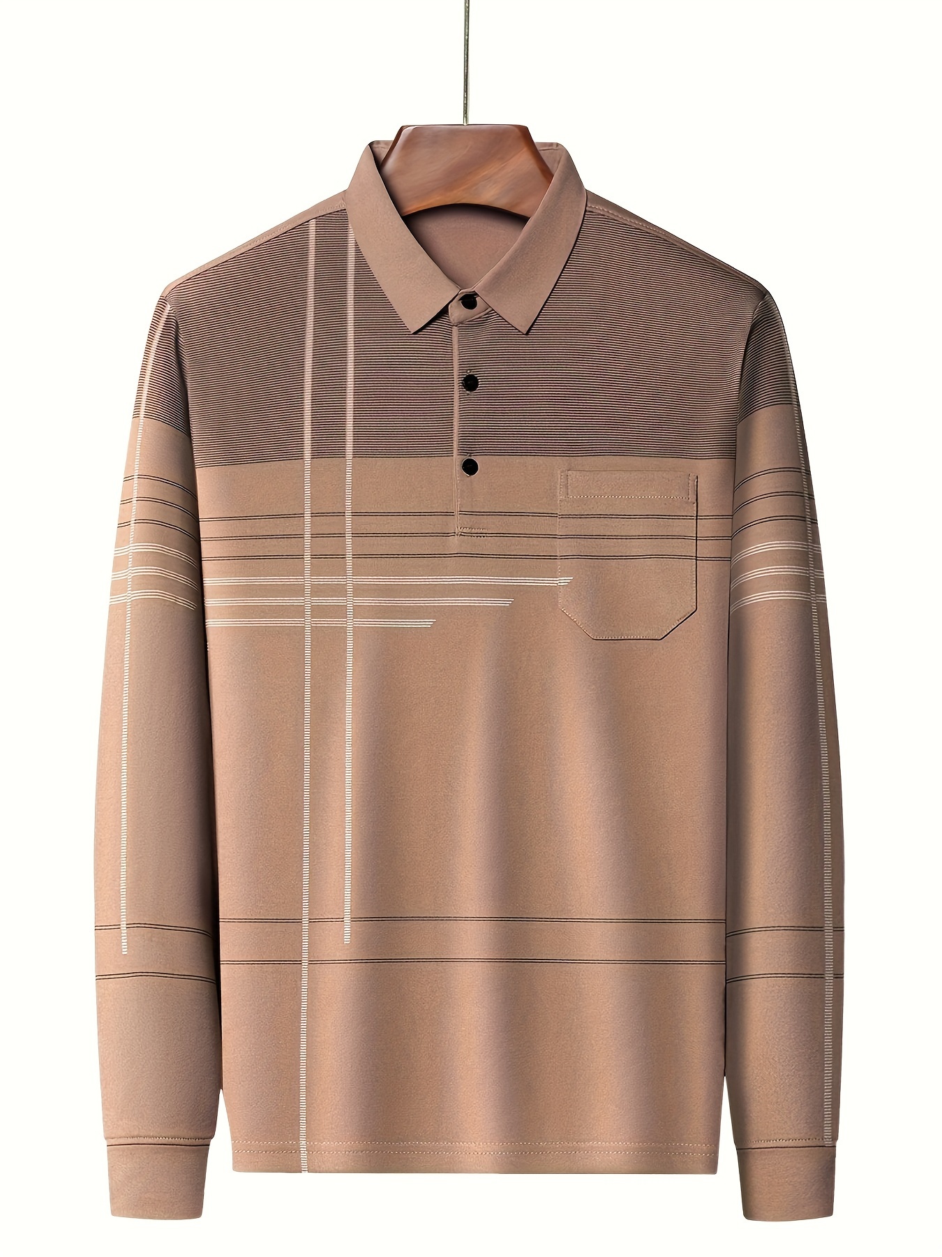 chemise à rayures vintage pour homme avec poche - respirante, manches longues, détail bouton pour le golf & activités air Détails du produit 14