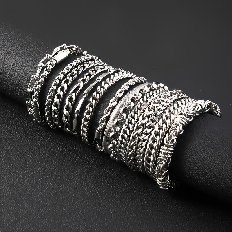 TEMU 12pcs Men's Hip Hop Stainless Steel Cuban Chain Bracelet - Daily, Party, And Festival Use, Street Style, Street Style Bracelets|stylish Bracelets|durable Bracelets