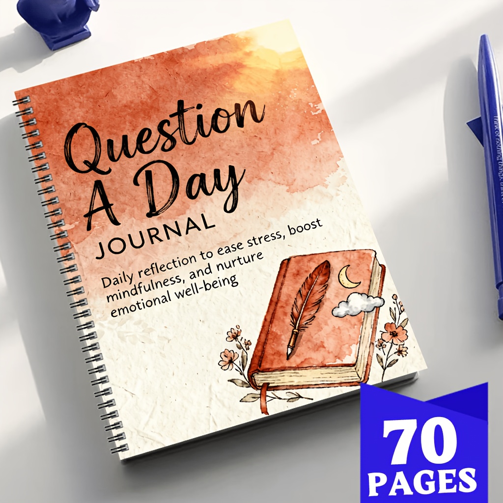 TEMU Warm Watercolor Style With Book And Feather Illustrations, 70-page Self-care Journal, A Notebook For Recording Physical, Mental, And Spiritual ,