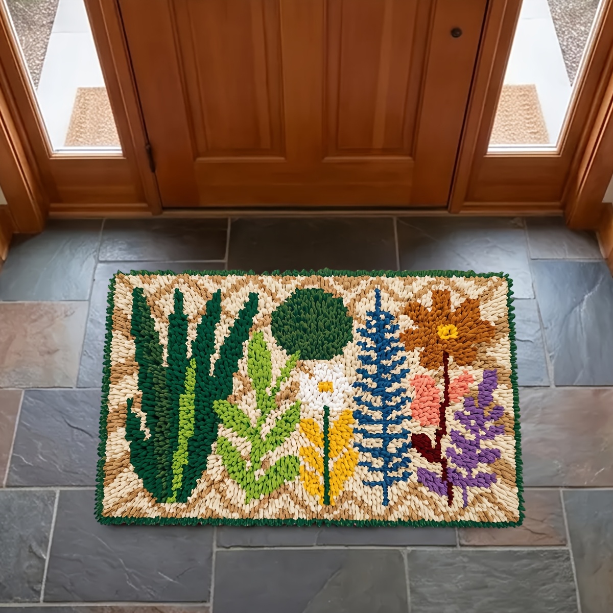 Adult Hook Carpet Kit, Easy Style Plant Pattern, DIY Crochet Yarn Set