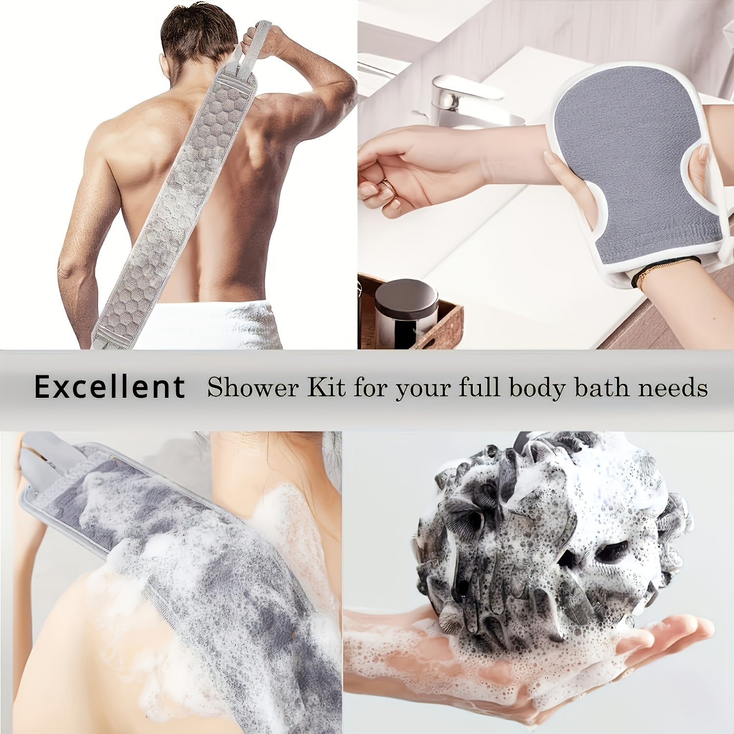 6pcs Exfoliating Loofah Back Scrubber Set with Hooks