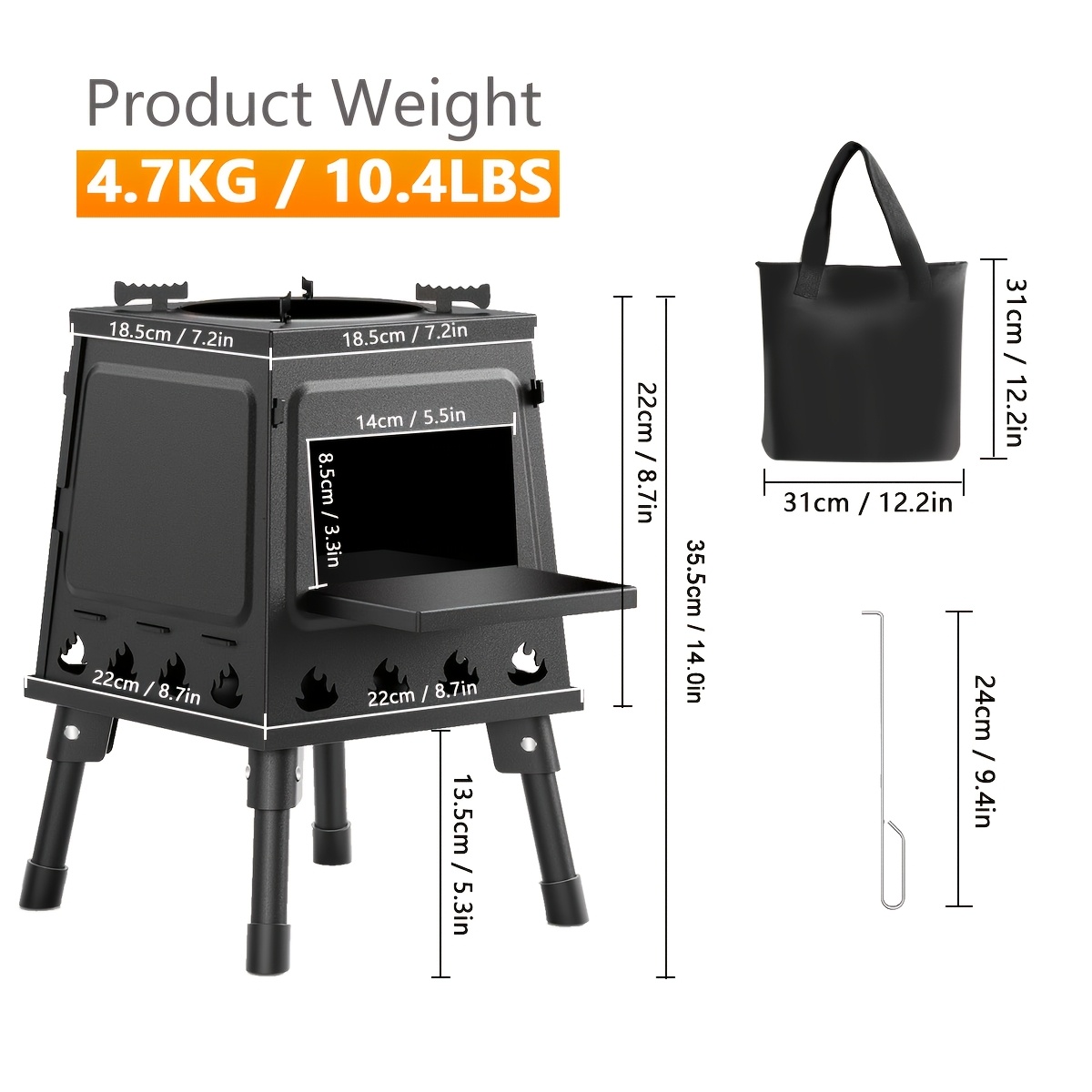 Portable Wood Burning Camp Stove - Heavy-Duty Outdoor Campfire Stove with Sturdy Legs & Air Vents, Firewood/Bonfire Compatible for Hiking, Backpacking, Picnic, BBQ, Travel - No Electricity/Flint/Magnesium Needed 16 Portable Wood Burning Camp Stove - Heavy-Duty Outdoor Campfire Stove with Sturdy Legs & Air Vents, Firewood/Bonfire Compatible for Hiking, Backpacking, Picnic, BBQ, Travel - No Electricity/Flint/Magnesium Needed