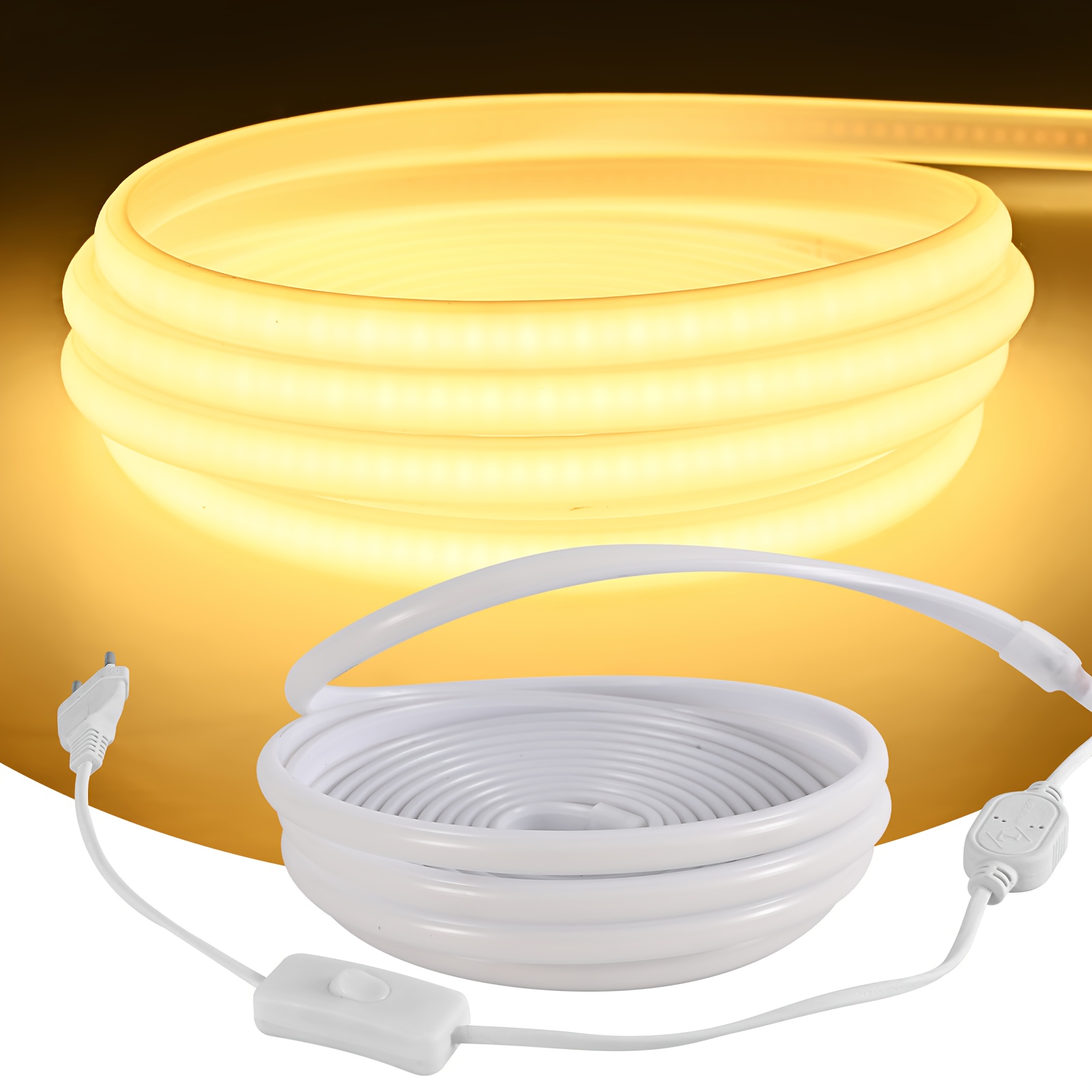 Ac 220v 230v Cob Led Strip Lights, Flexible Indoor Lighting Lamp, 288 Leds/m Led Ribbon Adhesive High Brightness, White Or Warm White For Kitchen, Decoration, With Eu Power Plug And Switch