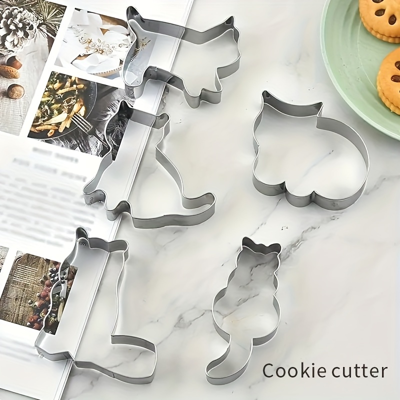 

5pcs Stainless Steel Cat Cookie Mousse Ring Diy Printing Baking Mold Set