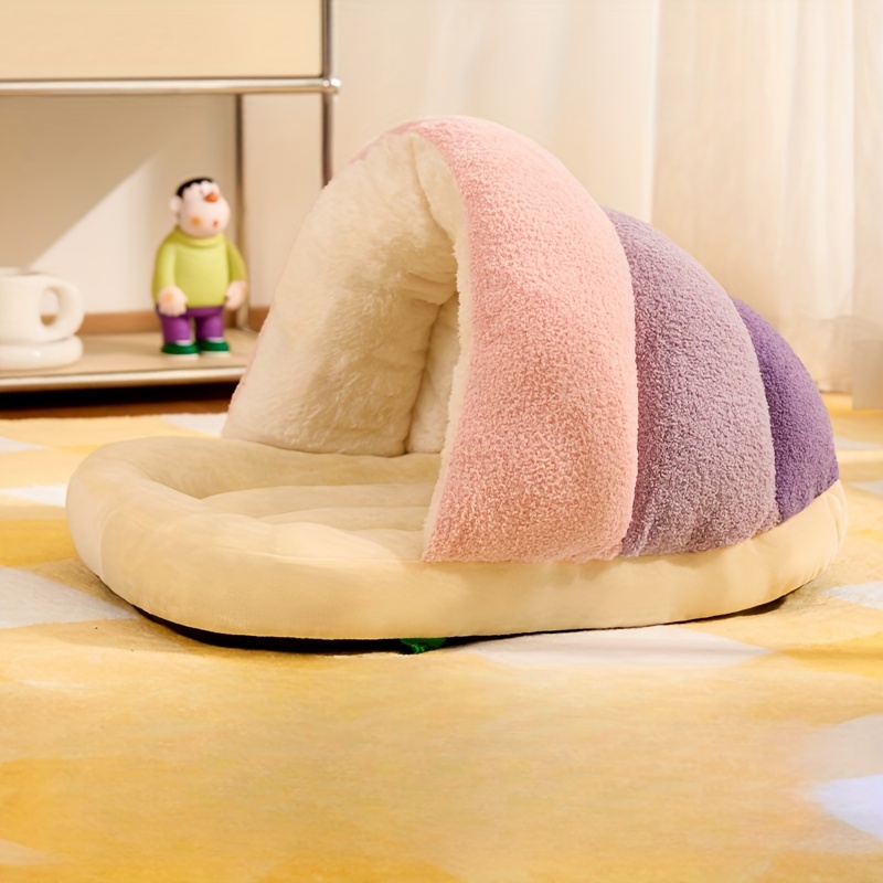 1pc cozy contemporary cat bed cave soft polyester fiber pet bed with warm blanket indoor cat and small dog house easy assembly comfortable sleeping nest for kittens and puppies Product details 4
