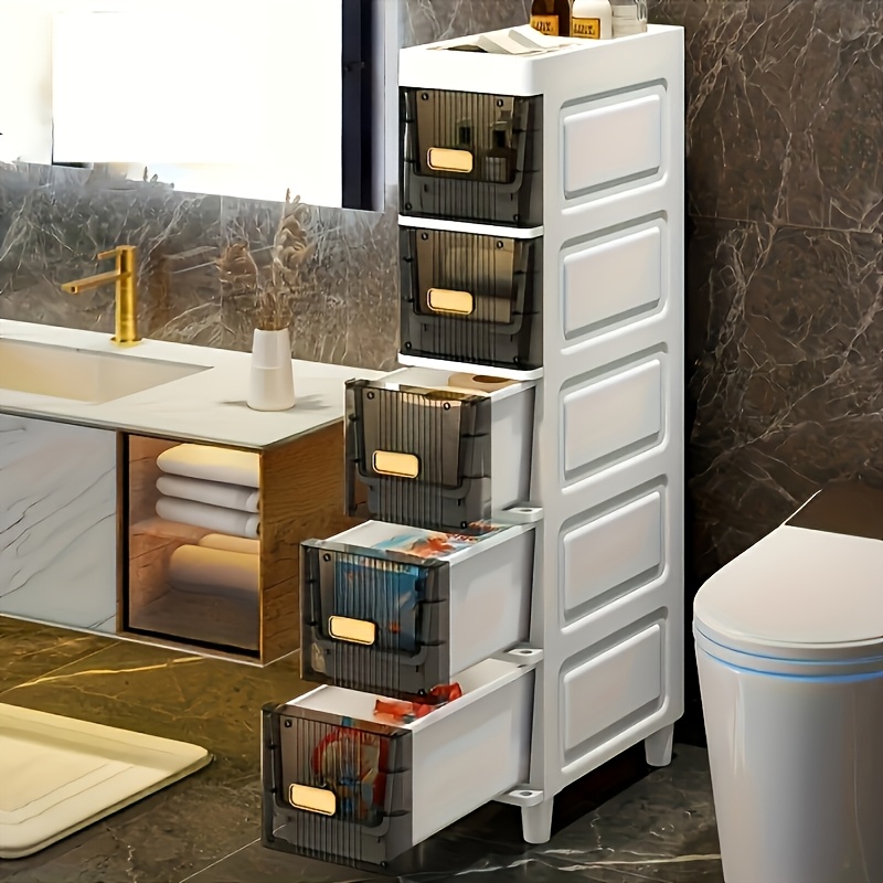 

1pc 3 Floors Ultra-thin Waterproof Plastic Storage Cabinets With Pull-out Drawers - Bathroom Storage Boxes For Bathroom, Kitchen And Products | Design | Plastic, Bathroom Storage And Storage, Shelves