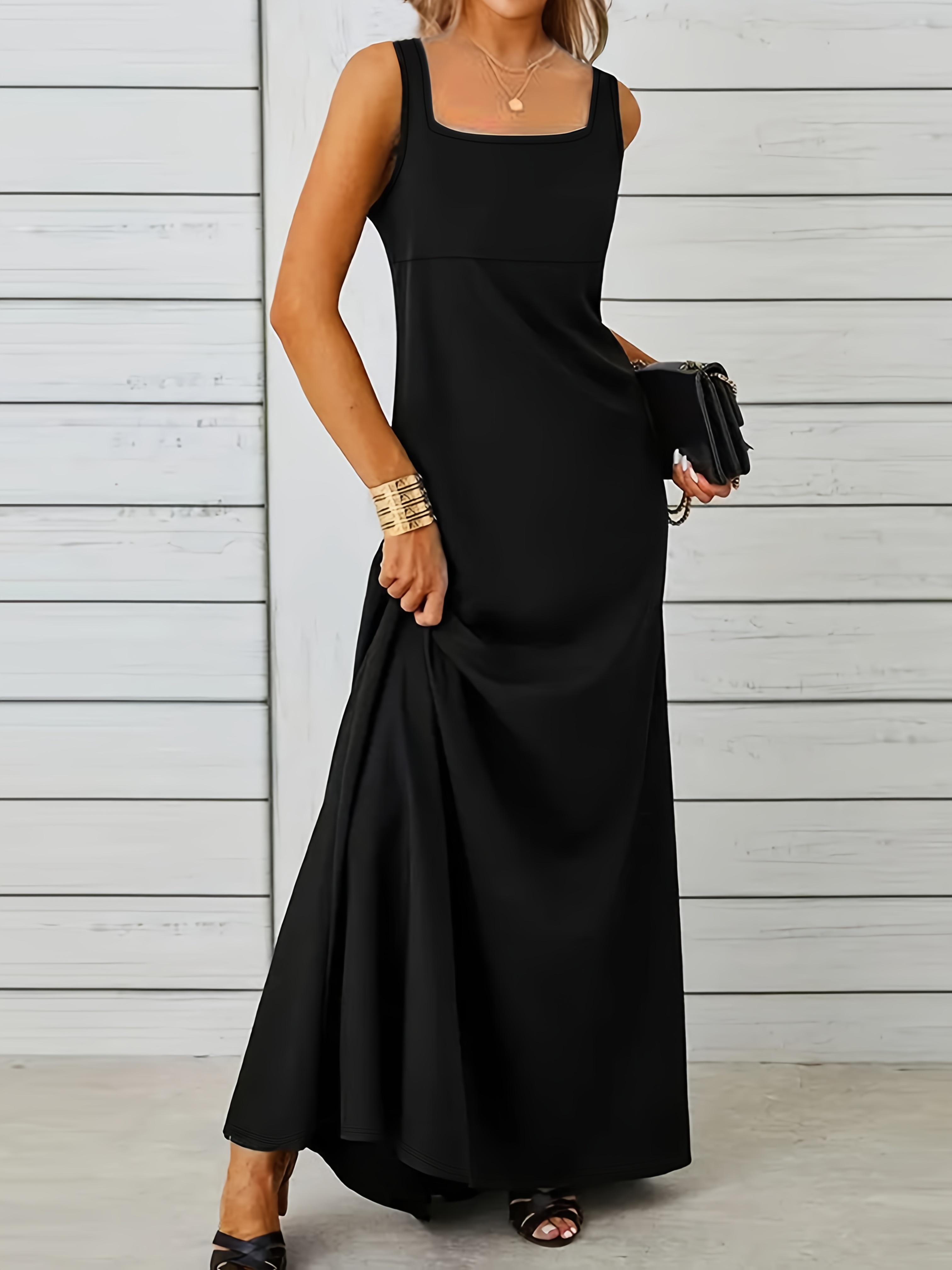 elegant sleeveless square neck maxi dress women fit Temu